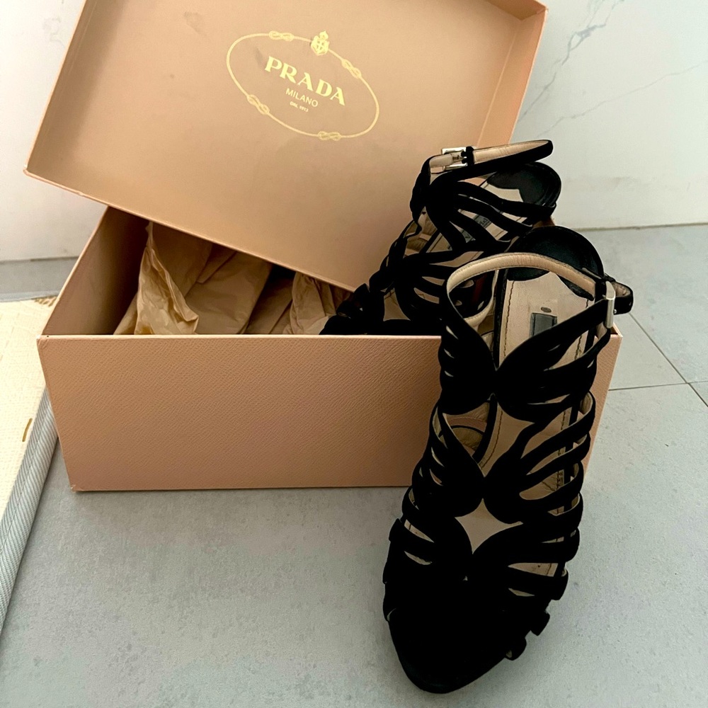 Prada womens black heels size 37.5